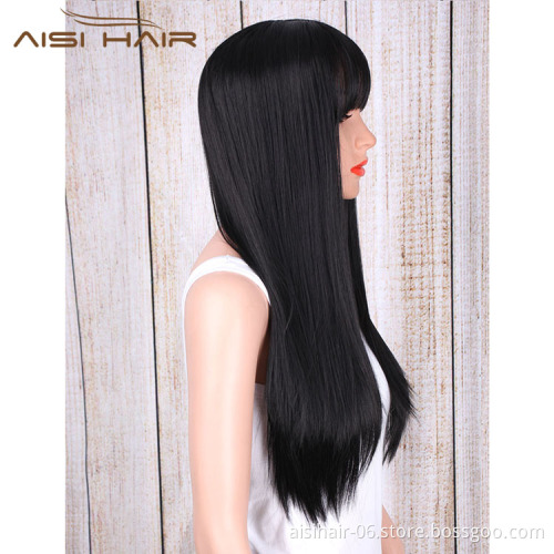 Aisi Hair Long Straight Wig With Bangs For Women Synthetic Black Wigs High Temperature Fiber Long Hair Wigs